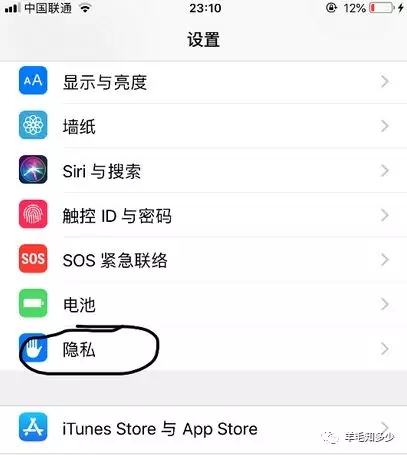 设置里找到隐私选项