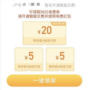 活动奖励：30元电费券